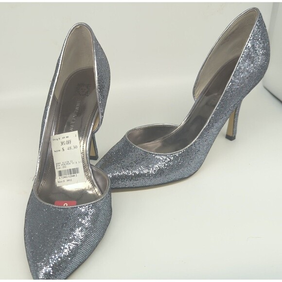 New ANNE KLEIN Women’s 9M Heels Silver Sparkle Glitter Closed Pointed Toe Heel - Picture 1 of 8